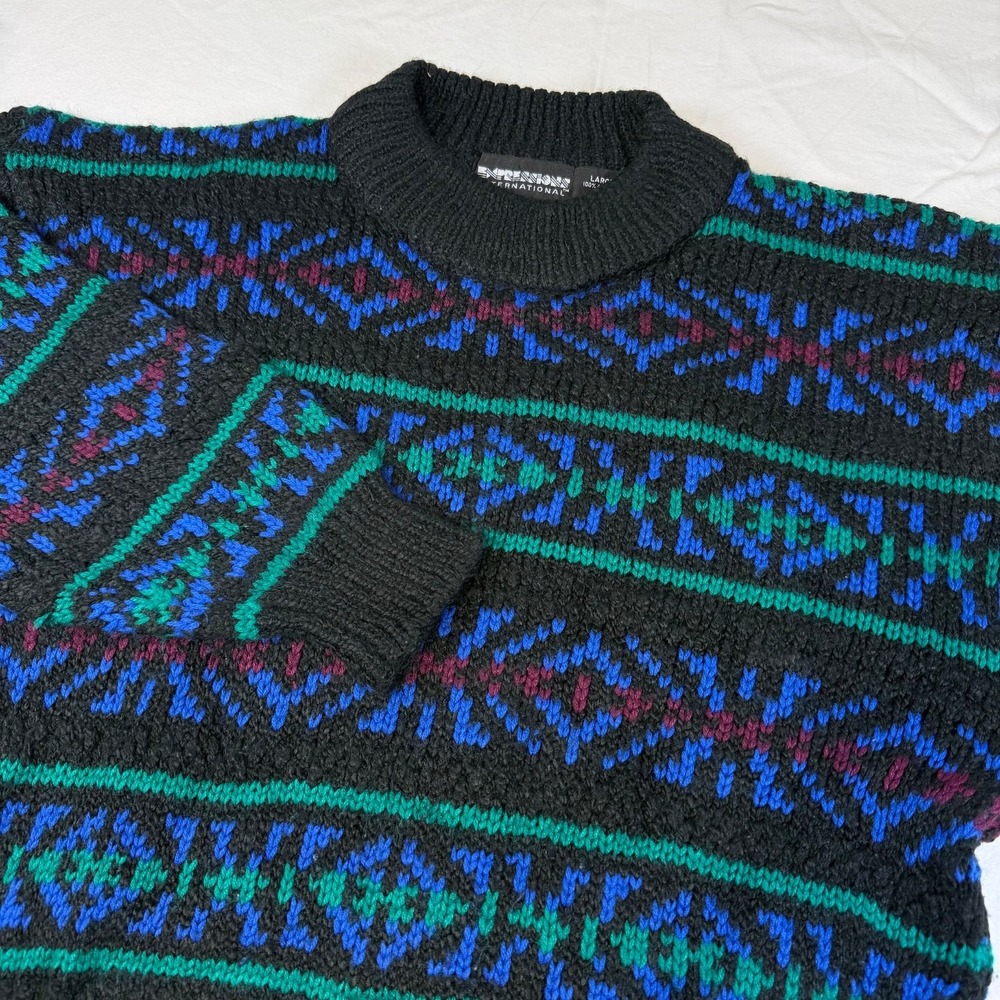 Vintage Expressions International Geometric Abstract  Sweater  Men's Size Large